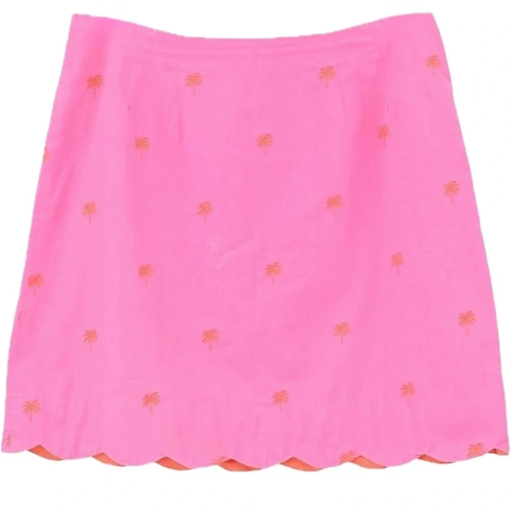 VTG Lilly Pulitzer Pink Palm Tree Scalloped Hemline Skirt women’s size 8